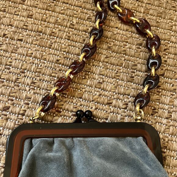 Vintage Walborg Suede Evening Bag – Grey Suede, Tortoise Lucite Frame & Chain - Picture 4 of 6